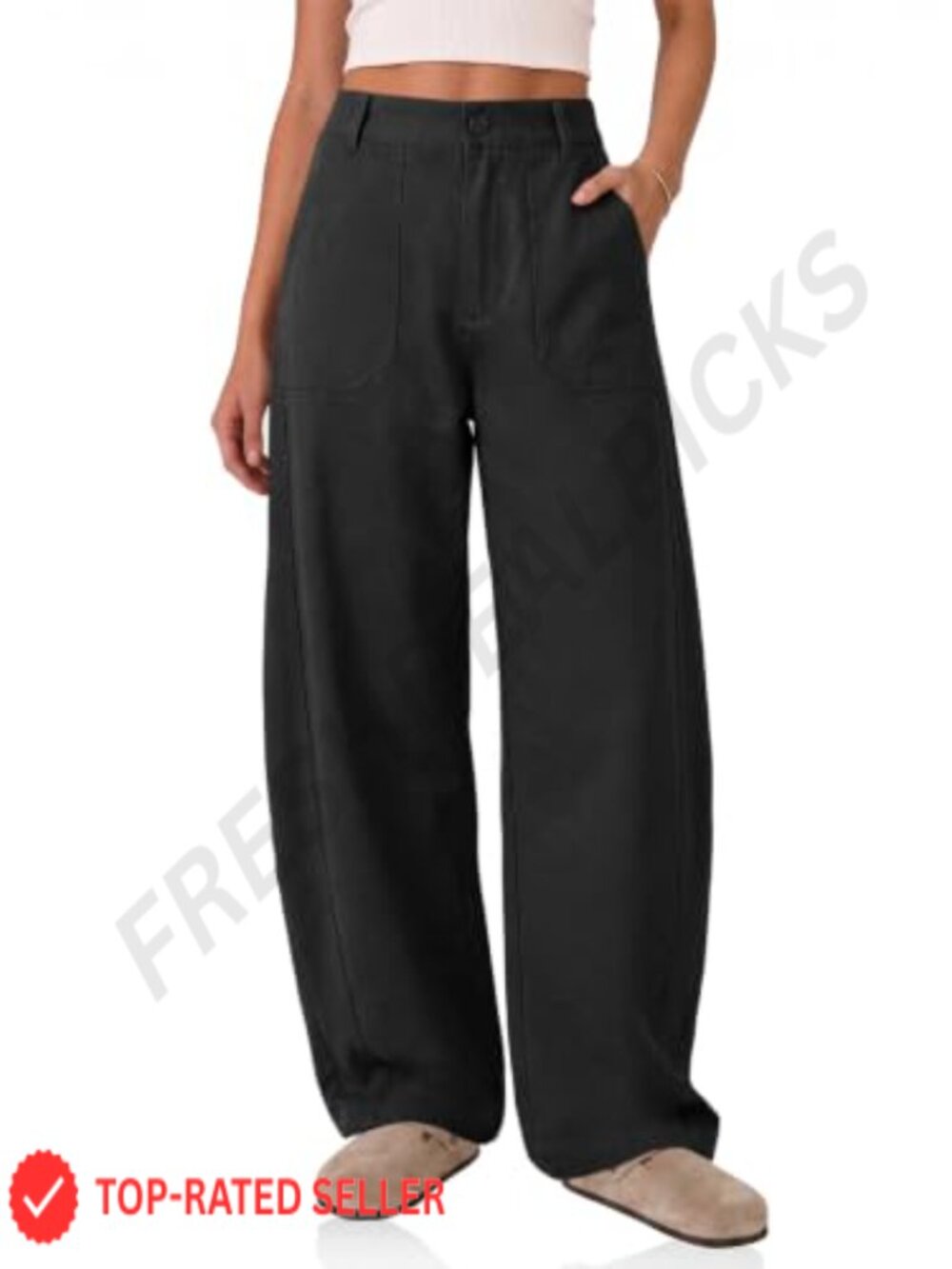High Waisted Wide Leg Barrel Cuff Pants Women Baggy Elastic Waist Pockets